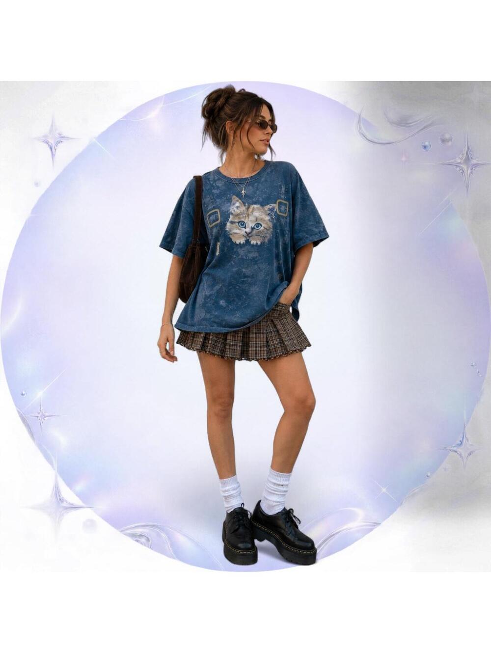 Vintage Y2K Jerzees Kitten Graphic Tie Dye Tee 3XL